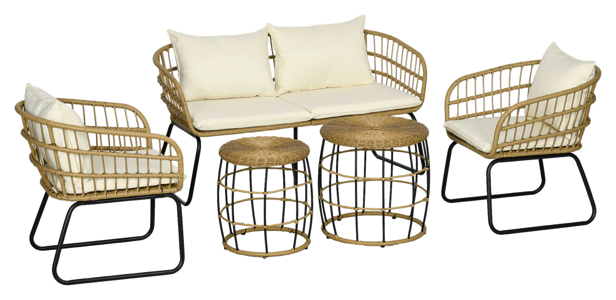 Outsunny Sitzgruppe beige Edelstahl B/H/L: ca. 70x145x78 cm Rattan_Gartenmöbel-Set - beige (78,00/70,00/145,00cm) - Outsunny