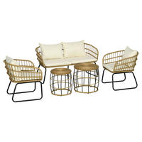 Outsunny Sitzgruppe beige Edelstahl B/H/L: ca. 70x145x78 cm Rattan_Gartenmöbel-Set - beige (78,00/70,00/145,00cm) - Outsunny