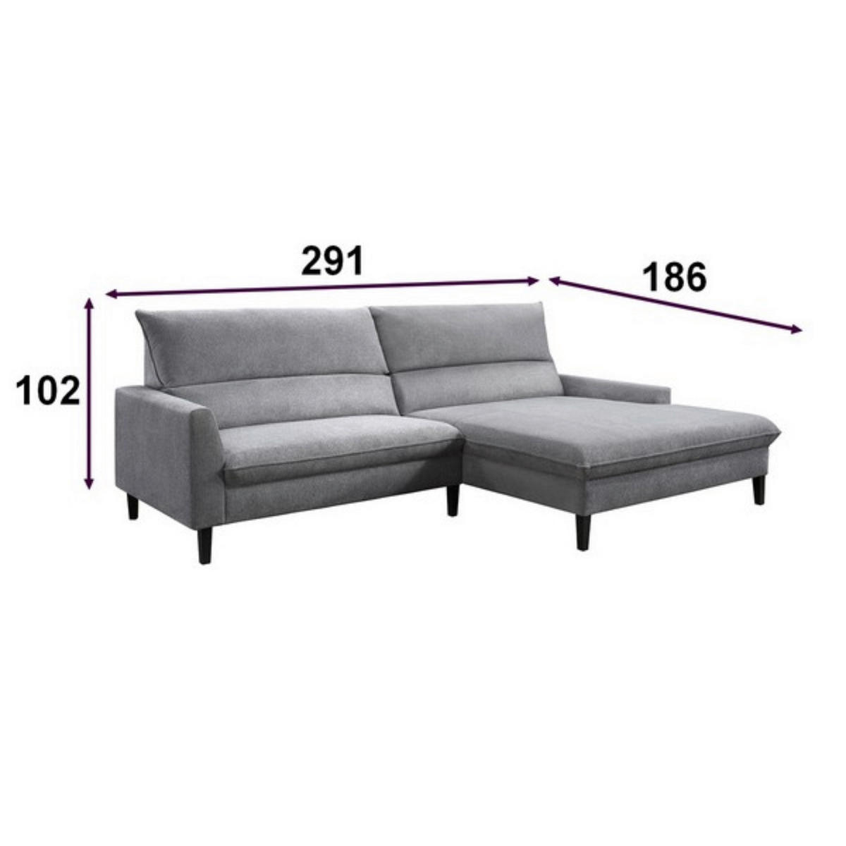 Polsterecke Medea grau Polyester B/H/T: ca. 291x102x186 cm Medea - schwarz/grau (291,00/102,00/186,00cm)