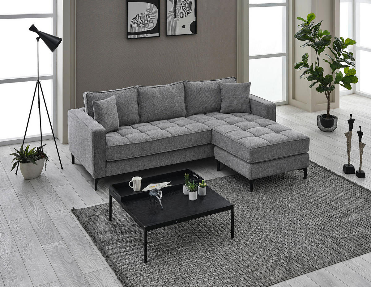 Ecksofa hellgrau Microfaser B/H/T: ca. 238x67x185 cm Pirlo_2S-OT_Ecksofa - hellgrau/schwarz (238,00/67,00/185,00cm)