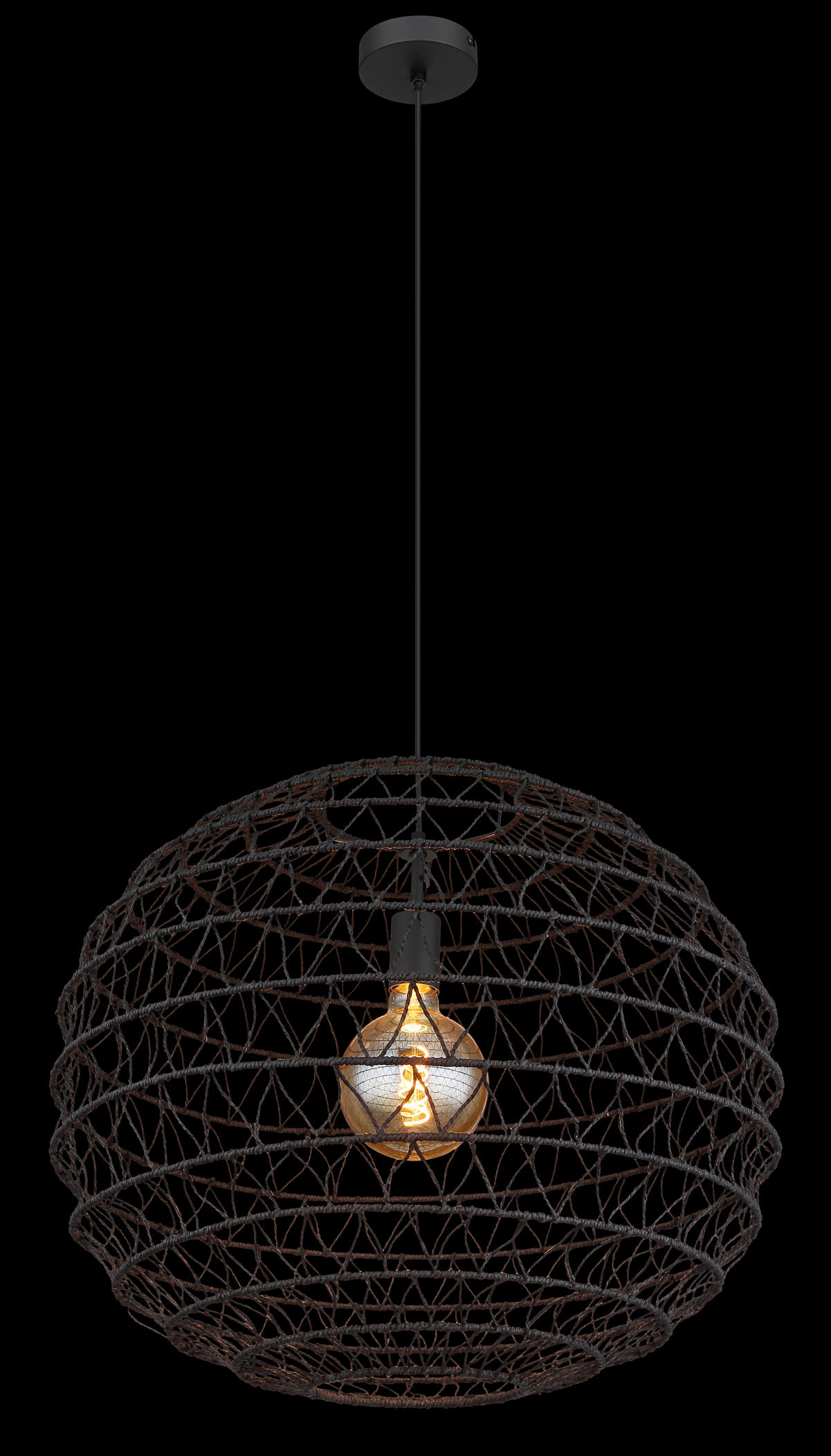 GLOBO Pendelleuchte schwarz mattschwarz Metall Papier H/D: ca. 120x59 cm E27 1 Brennstellen SENNI - schwarz/mattschwarz (59,00/120,00cm) - GLOBO