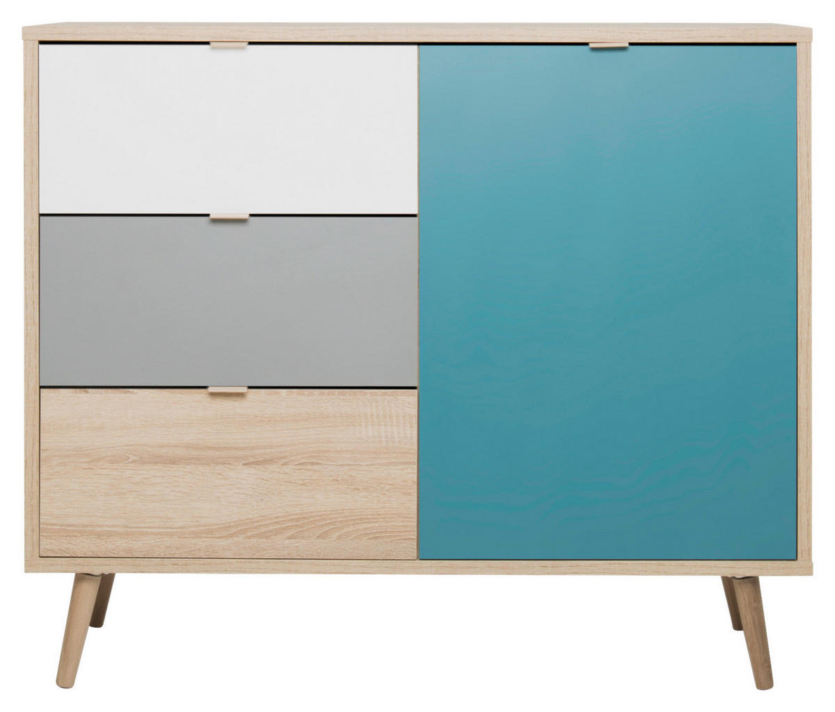 Kommode Cuba Eiche Sonoma Nachbildung weiß grau petrol B/H/T: ca. 103x87x40 cm Cuba - Eiche/weiß (103,00/87,00/40,00cm)