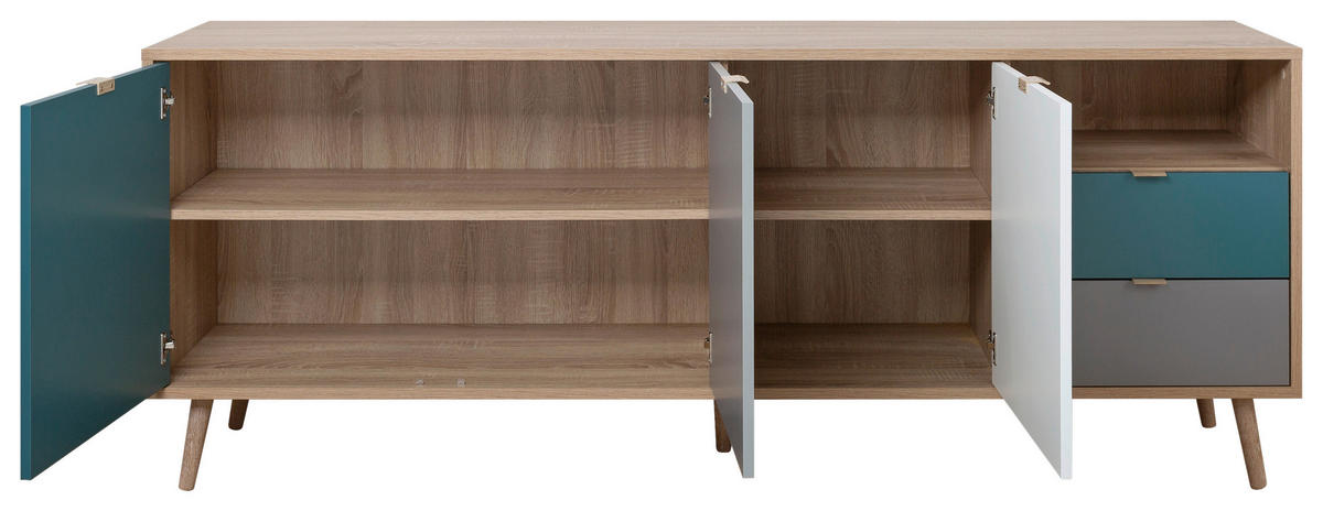 Sideboard Cuba Eiche Sonoma Nachbildung weiß grau petrol B/H/T: ca. 180x71x40 cm Cuba - Eiche/weiß (180,00/71,00/40,00cm)