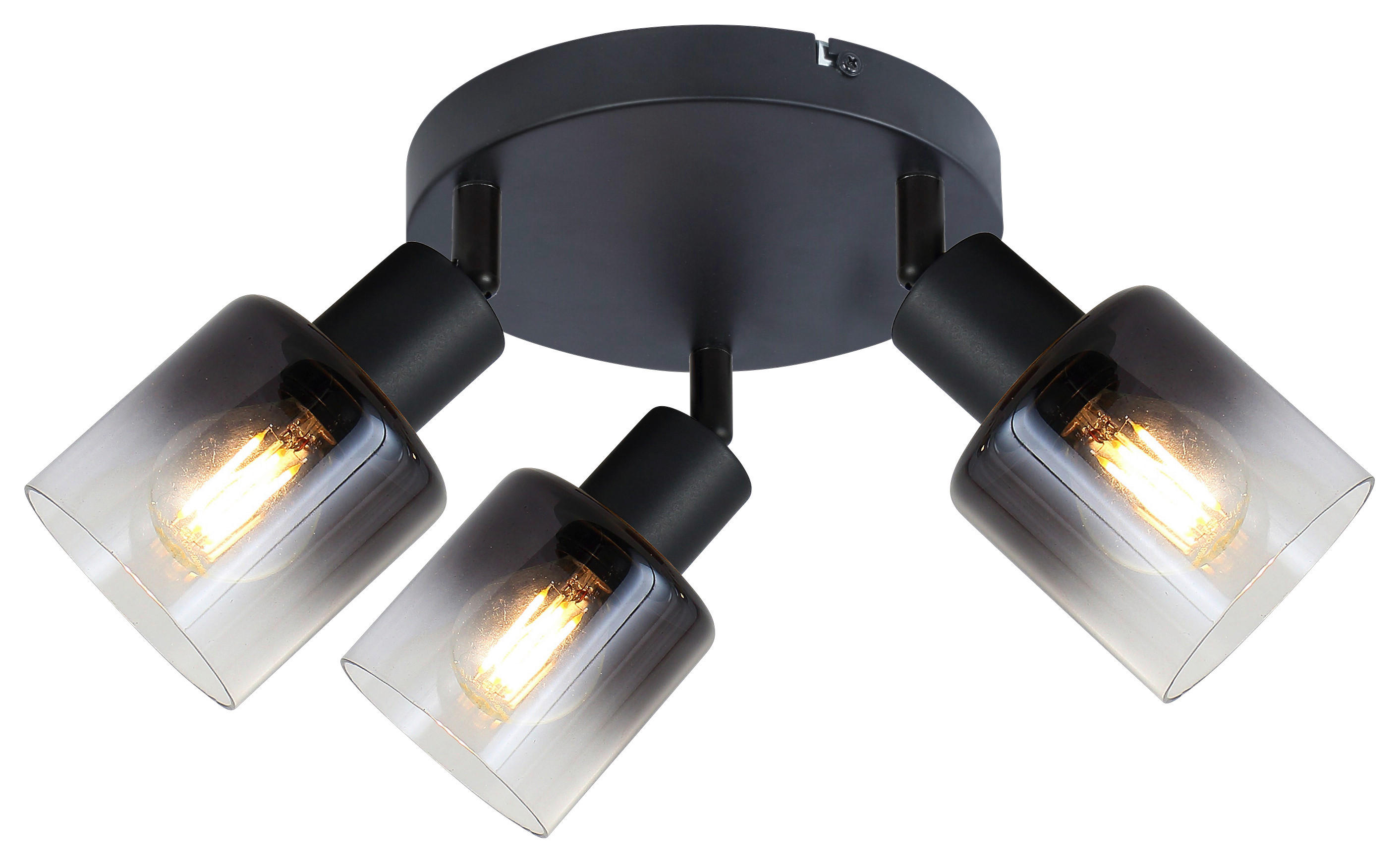 POCOline Spotbalken schwarz Rauch Metall Glas H/D: ca. 18x43 cm E14 3 Brennstellen Spotbalken_Arthur_3flg. - schwarz/Rauch (43,00/18,00cm) - POCOline