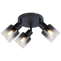 POCOline Spotbalken schwarz Rauch Metall Glas H/D: ca. 18x43 cm E14 3 Brennstellen Spotbalken_Arthur_3flg. - schwarz/Rauch (43,00/18,00cm) - POCOline