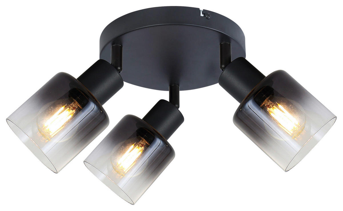 POCOline Spotbalken schwarz Rauch Metall Glas H/D: ca. 18x43 cm E14 3 Brennstellen Spotbalken_Arthur_3flg. - schwarz/Rauch (43,00/18,00cm) - POCOline