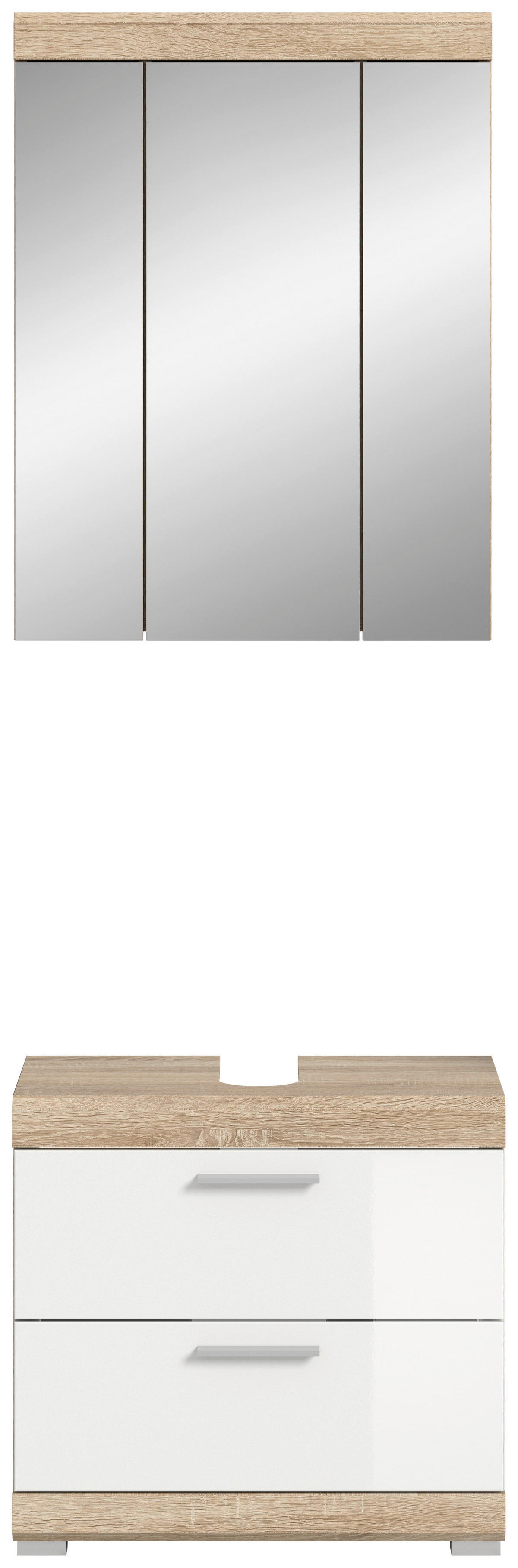 Badezimmer-Set Lambada Eiche Sonoma Nachbildung weiß Hochglanz B/H/T: ca. 60x191x37 cm Lambada - Eiche/weiß (60,00/191,00/37,00cm) - xonox.home