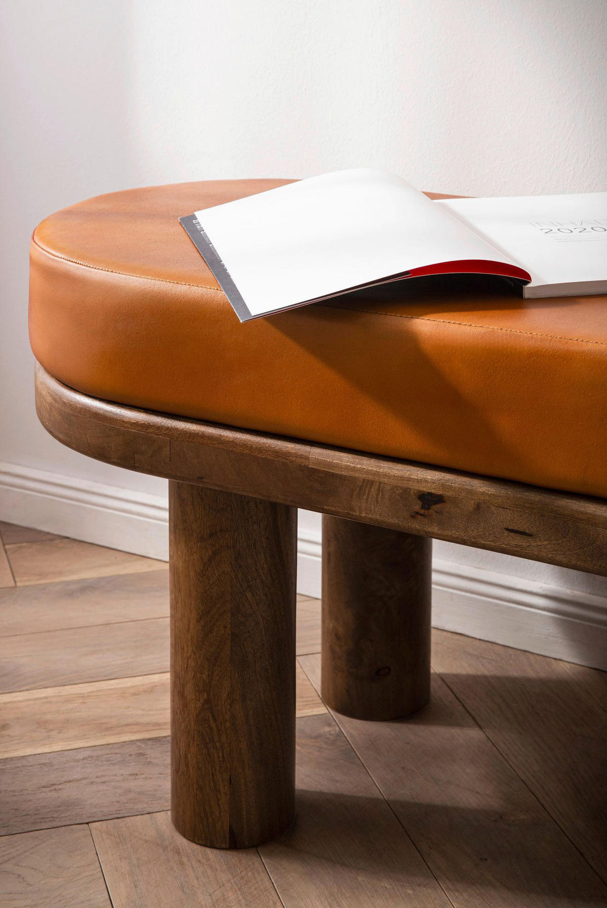 Sitzbank braun Mango Leder B/H/T: ca. 140x47x40 cm Sitzbank - braun (140,00/47,00/40,00cm) - Wohnling