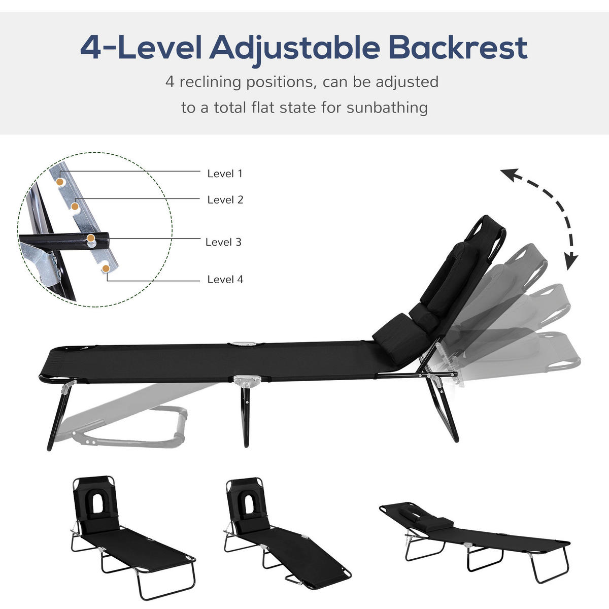 Outsunny Sonnenliege mit Lesefenster schwarz Stahlrohr B/H/L: ca. 28x56x190 cm Sonnenliege mit Lesefenster - schwarz (190,00/28,00/56,00cm) - Outsunny