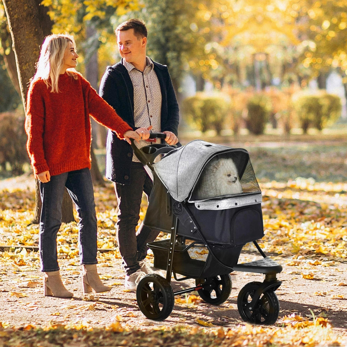 PawHut Hunde-Zubehör grau Polypropylen B/H/L: ca. 57,5x109,5x106,5 cm Hundewagen - grau (106,50/57,50/109,50cm) - PawHut