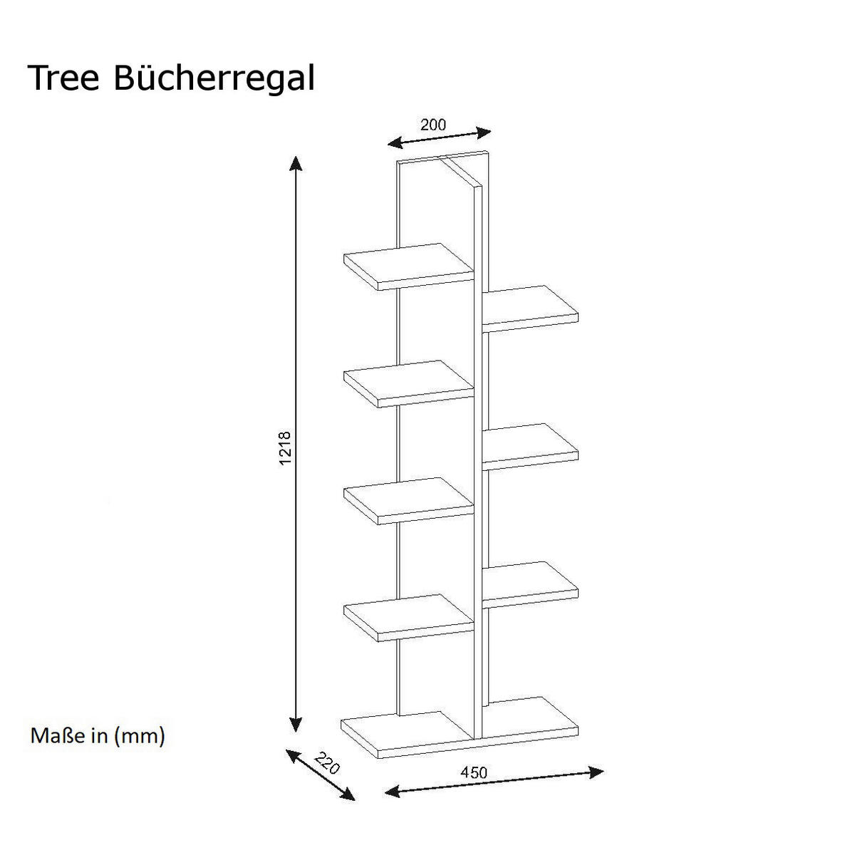 Regal Tree weiß B/H/T: ca. 45x122x22 cm Tree - weiß (45,00/122,00/22,00cm) - moebel17