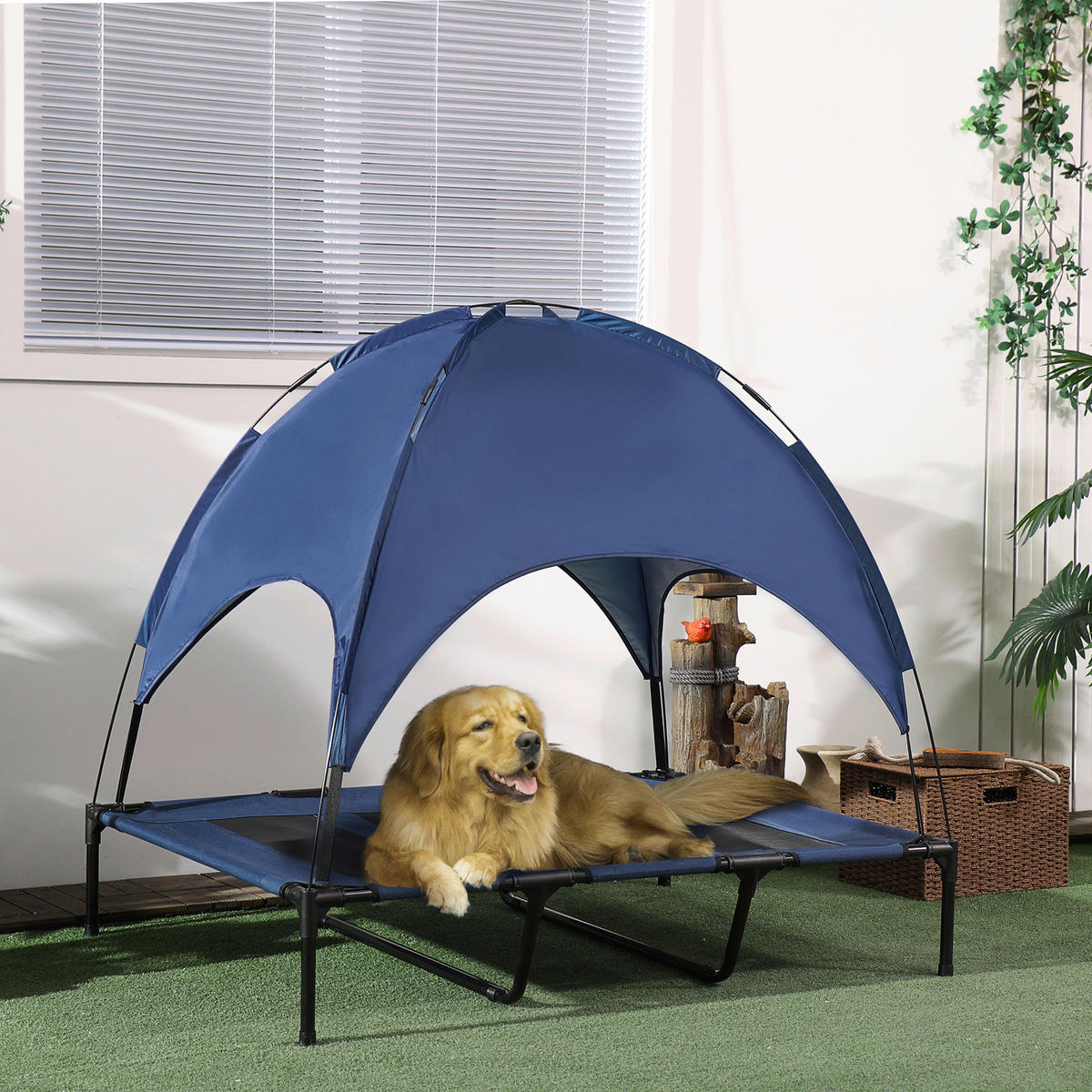 PawHut Hunde-Zubehör dunkelblau Polyester B/H/L: ca. 92x122x108 cm Hundebett - schwarz/dunkelblau (108,00/92,00/122,00cm) - PawHut