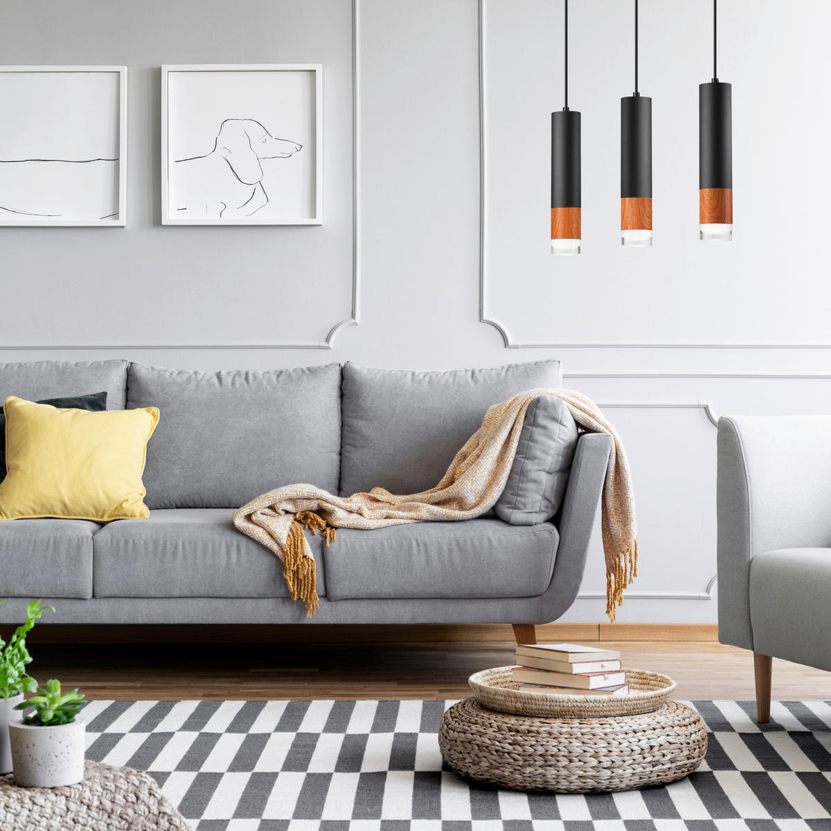 Lamkur Pendelleuchte schwarz Stahl Glas B/H/L: ca. 8x95x45 cm GU10 3 Brennstellen AURELIA - schwarz (45,00/8,00/95,00cm) - Lamkur