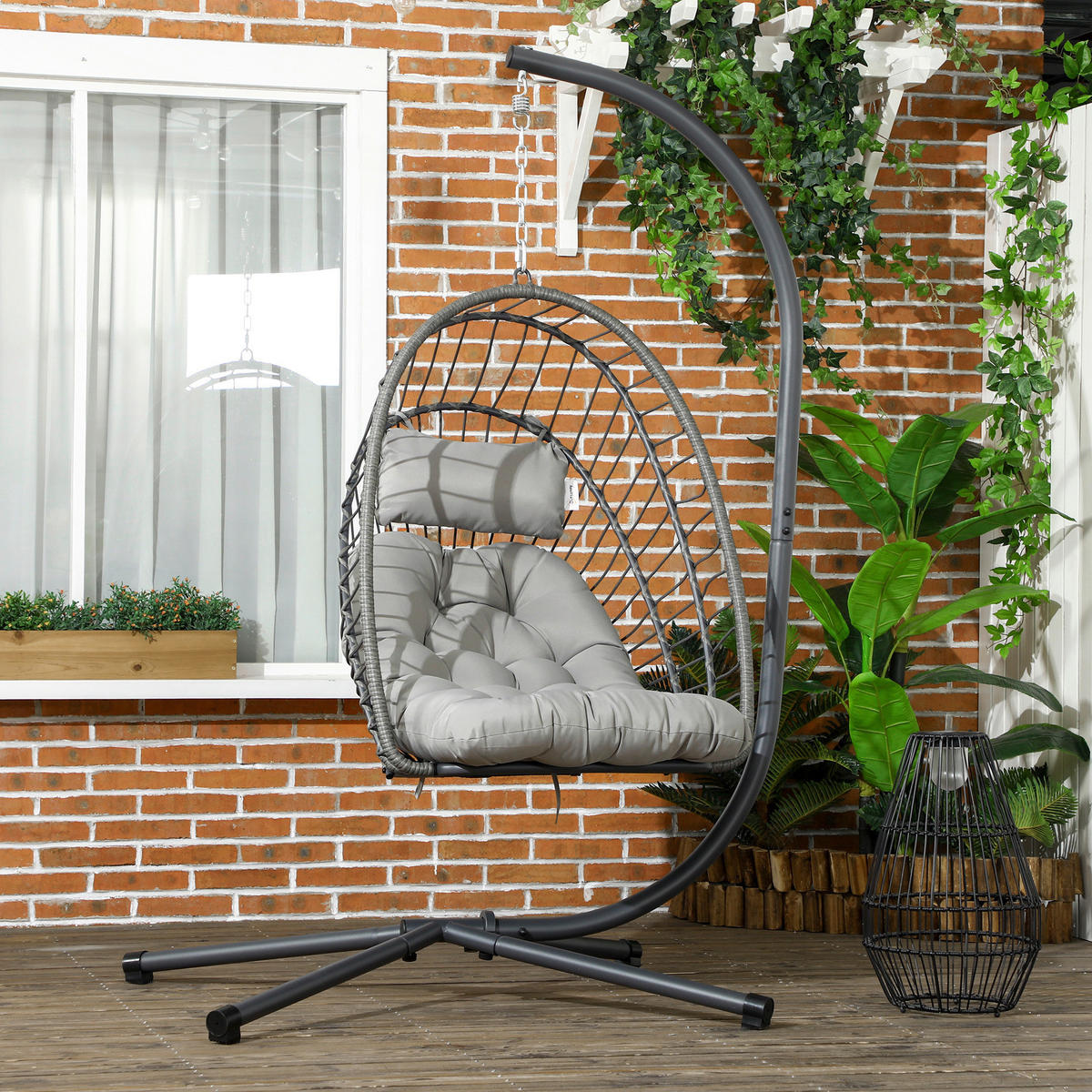 Outsunny Hängesessel hellgrau Polypropylen B/H/L: ca. 131x100x194 cm Hängesessel - hellgrau (194,00/131,00/100,00cm) - Outsunny