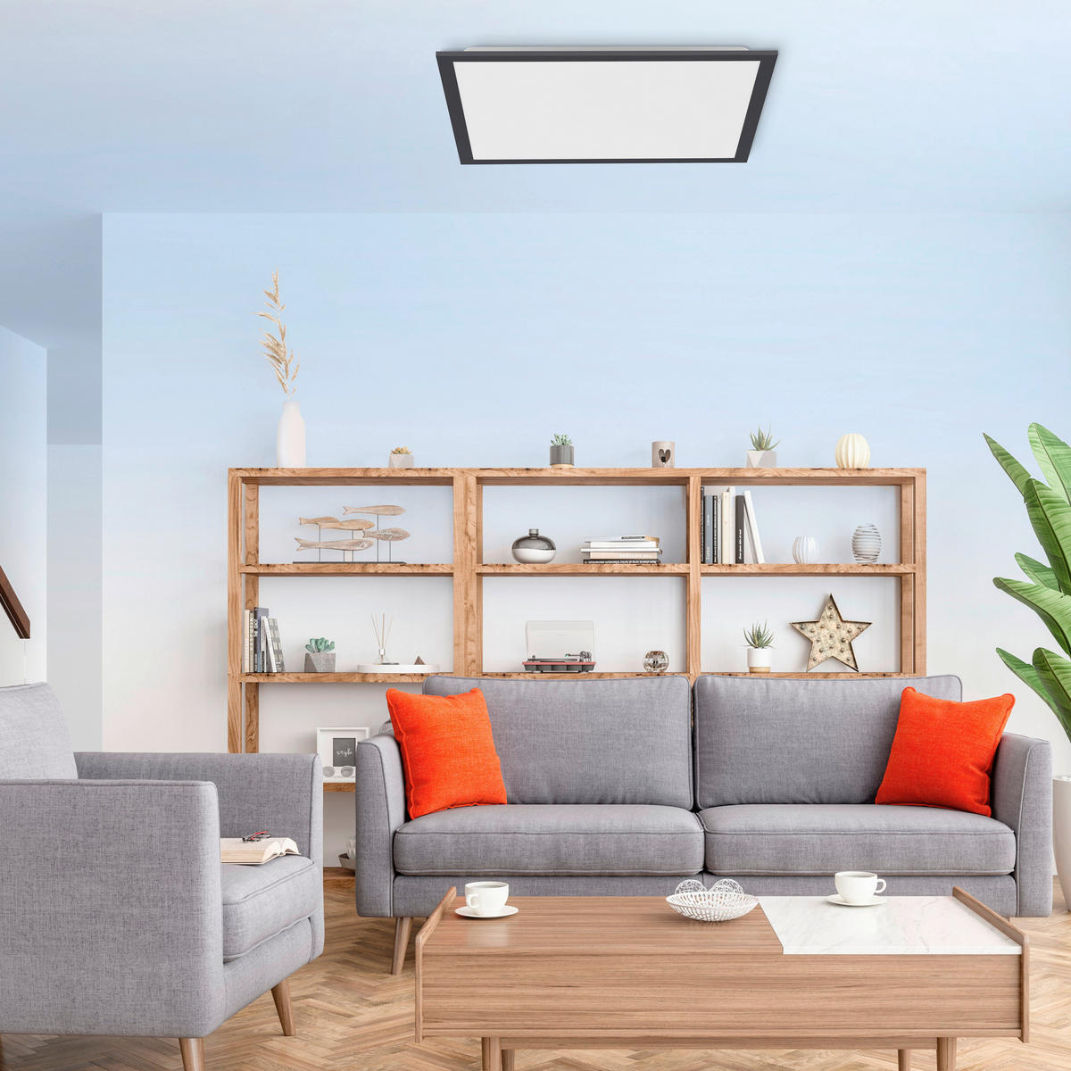 Just Light LED-Deckenpanel FLAT 14755-18 schwarz weiß Kunststoff Metall B/H/T: ca. 44,5x7x44,5 cm 1 Brennstellen FLAT - weiß/schwarz (44,50/7,00/44,50cm) - Just Light