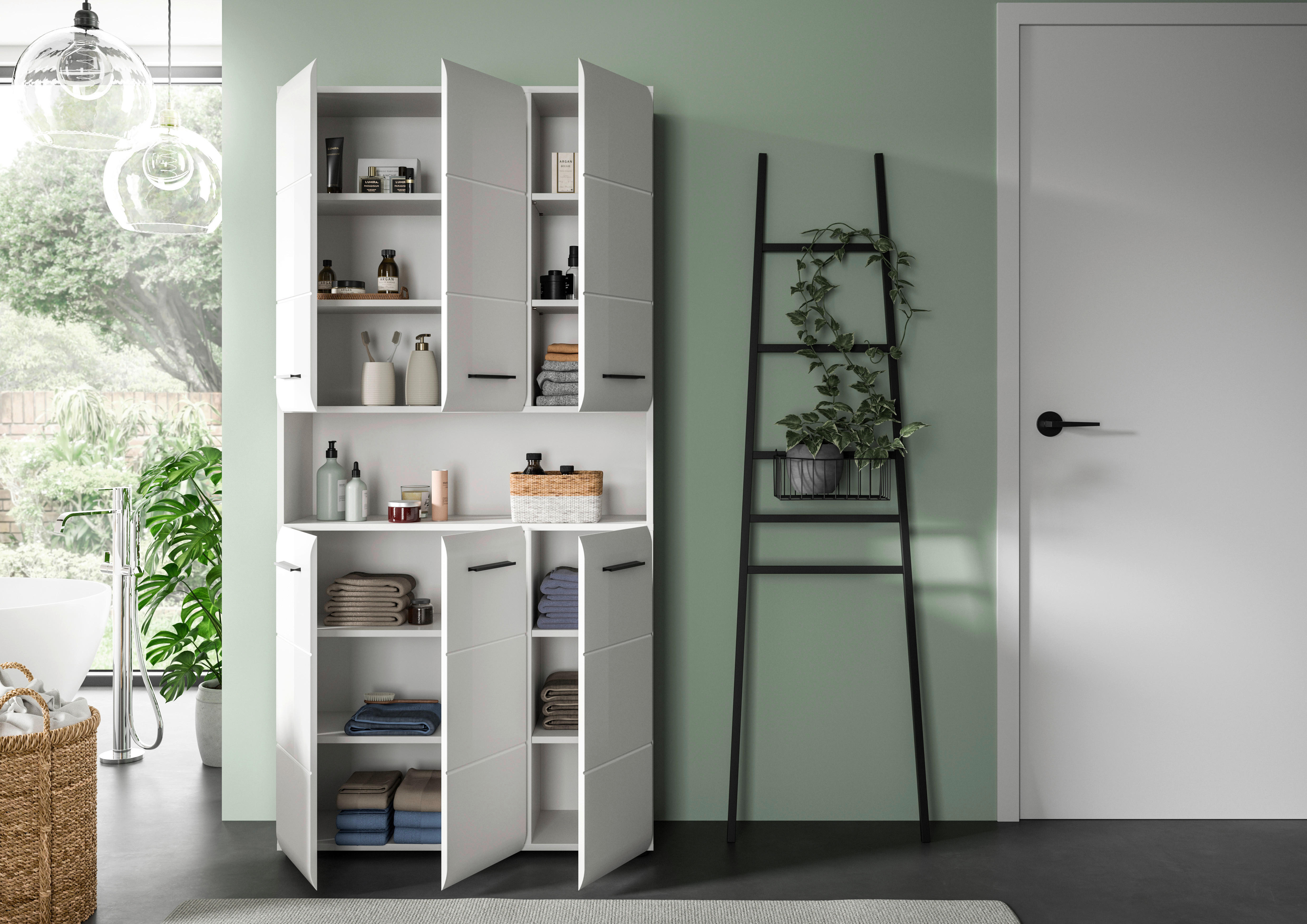 Mehrzweckschrank Ice weiß weiß Hochglanz B/H/T: ca. 90x185x30 cm Ice - weiß (90,00/185,00/30,00cm) - xonox.home