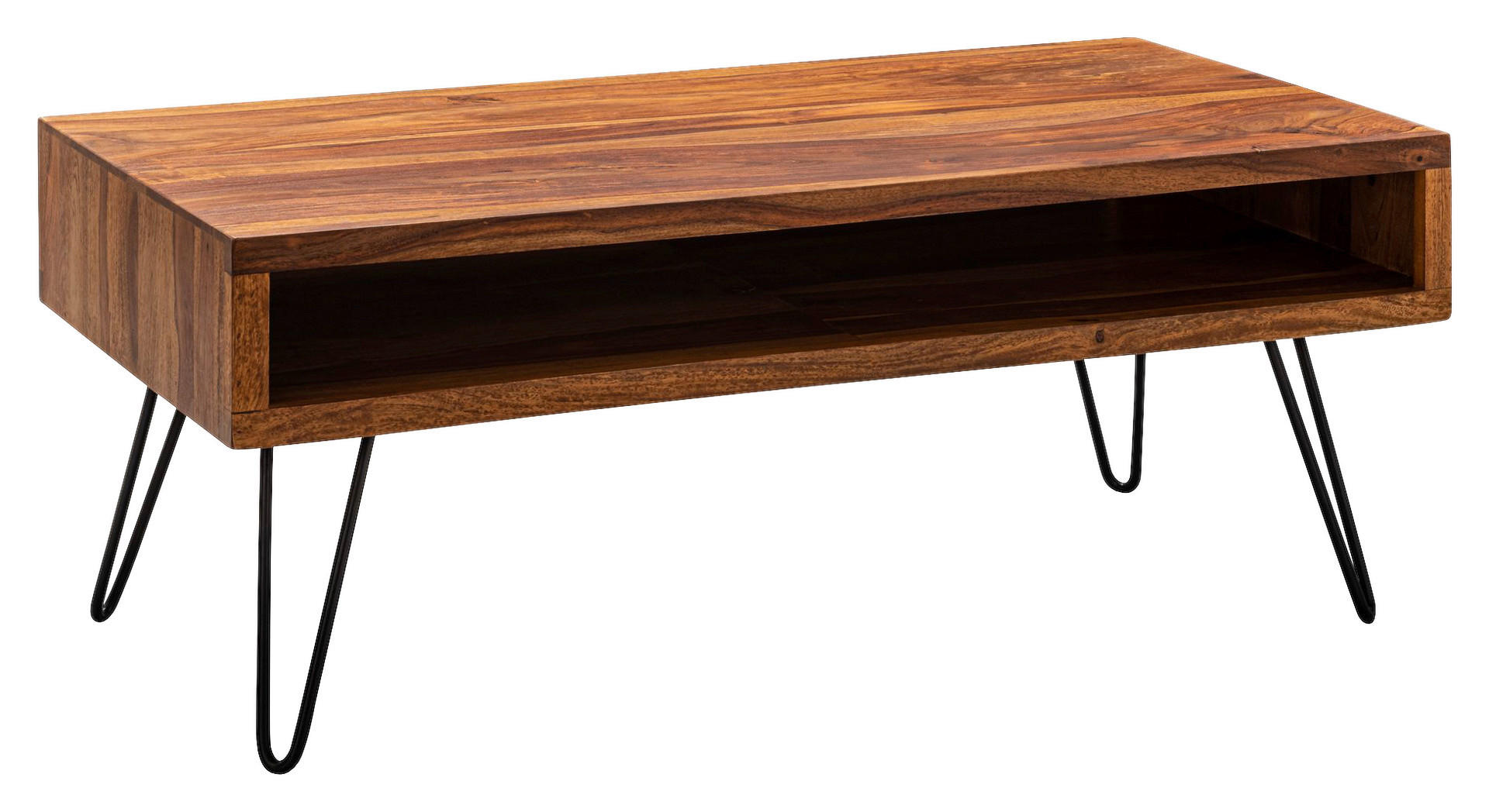 Wohnling Couchtisch natur schwarz Echtholz Edelstahl B/H/T: ca. 100x40x50 cm Couchtisch - natur/schwarz (100,00/40,00/50,00cm) - Wohnling