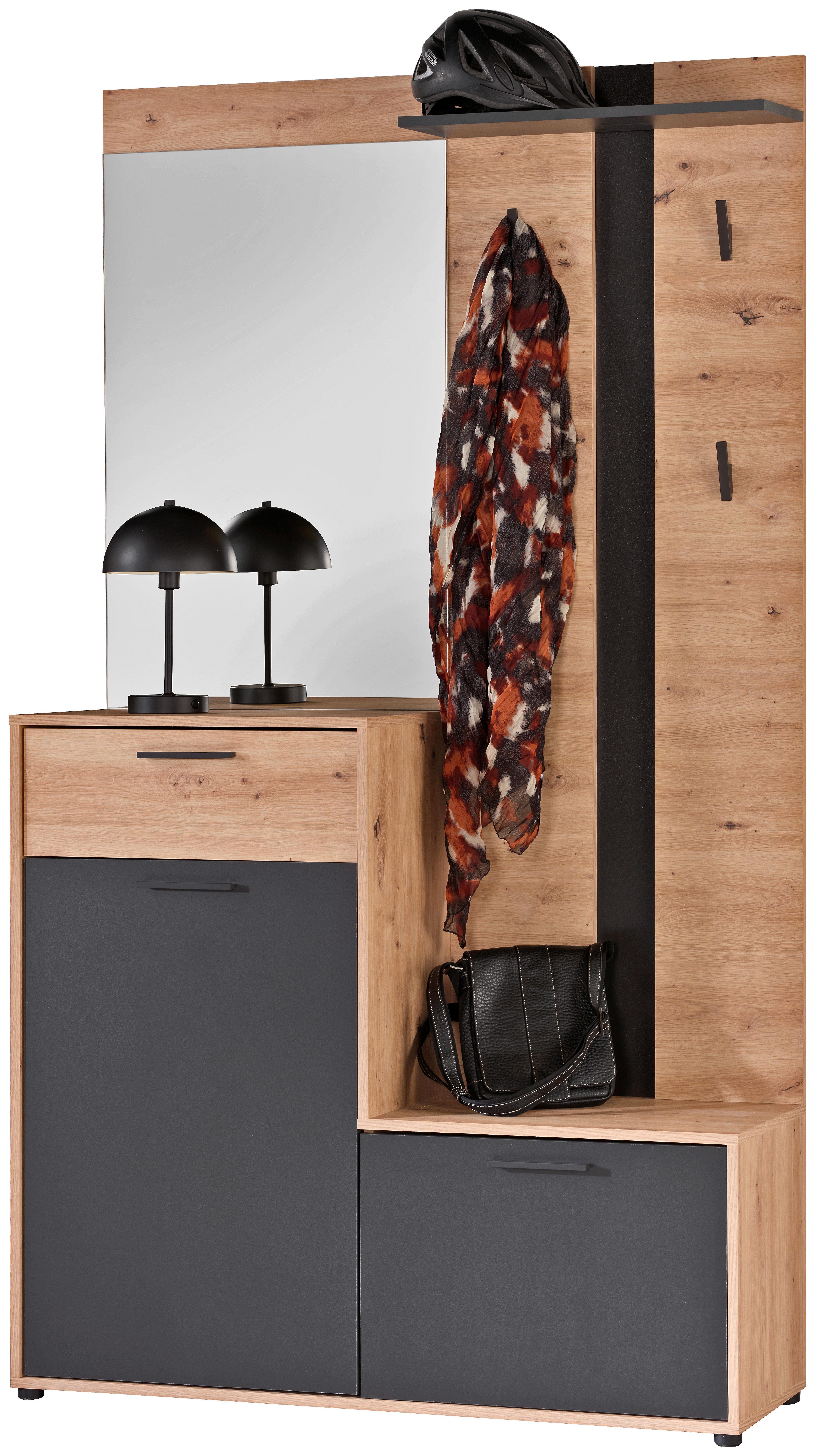 Thumbnail - Garderobe Borneo Eiche Artisan Nachbildung anthrazit B/H/T: ca. 112x197x35 cm