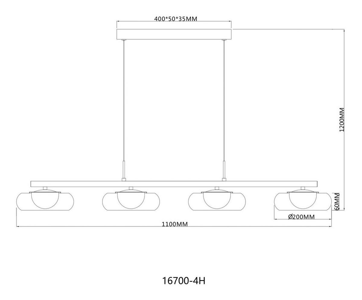 GLOBO Hängeleuchte Rauch schwarz Glas Metall B/H/L: ca. 26x17x124 cm Hängeleuchte-Carlene - schwarz/Rauch (124,00/26,00/17,00cm) - GLOBO