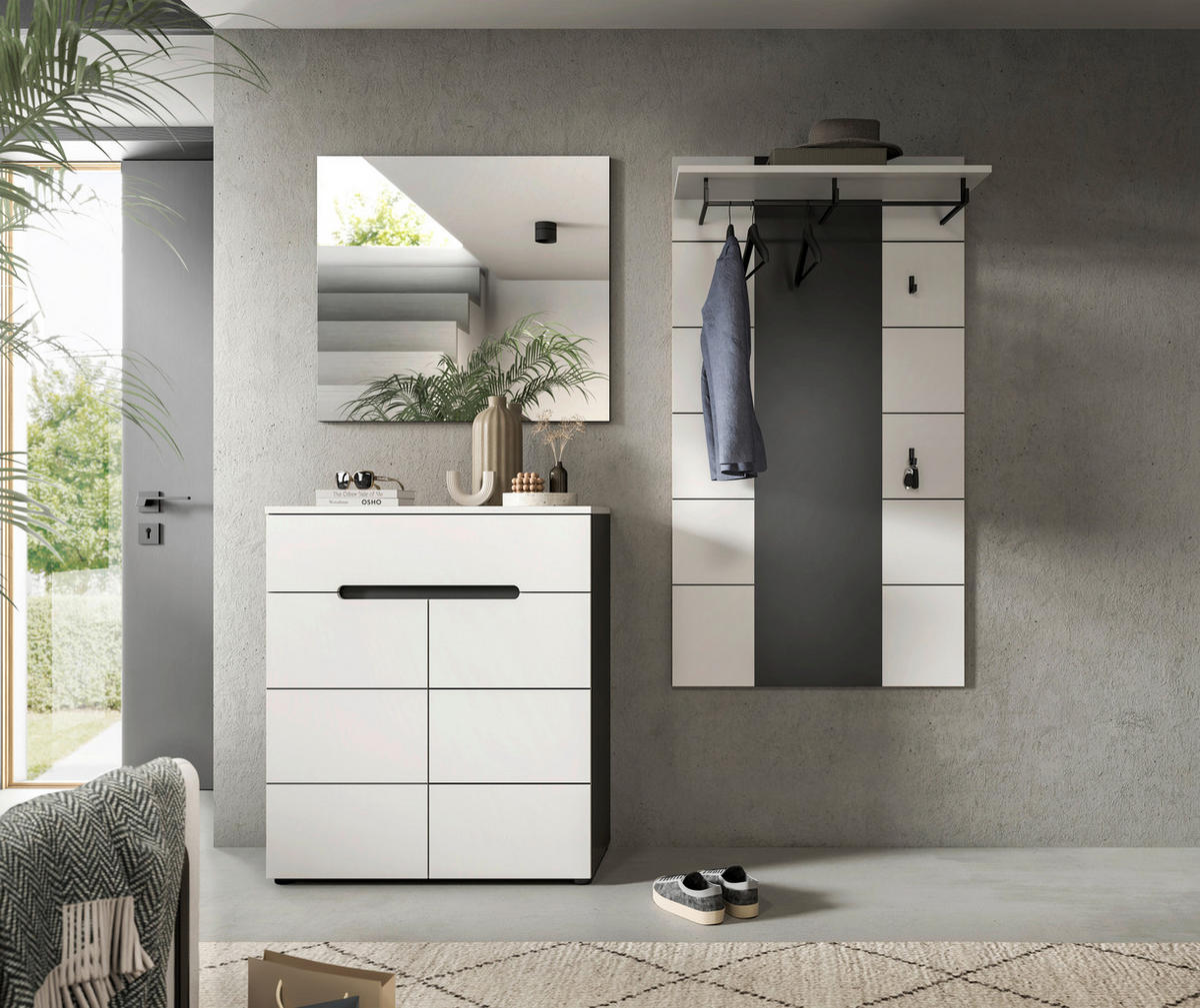 Garderobe Canu basaltgrau Nachbildung weiß B/H/T: ca. 175x190x37 cm Canu - weiß/basaltgrau (175,00/190,00/37,00cm) - xonox.home
