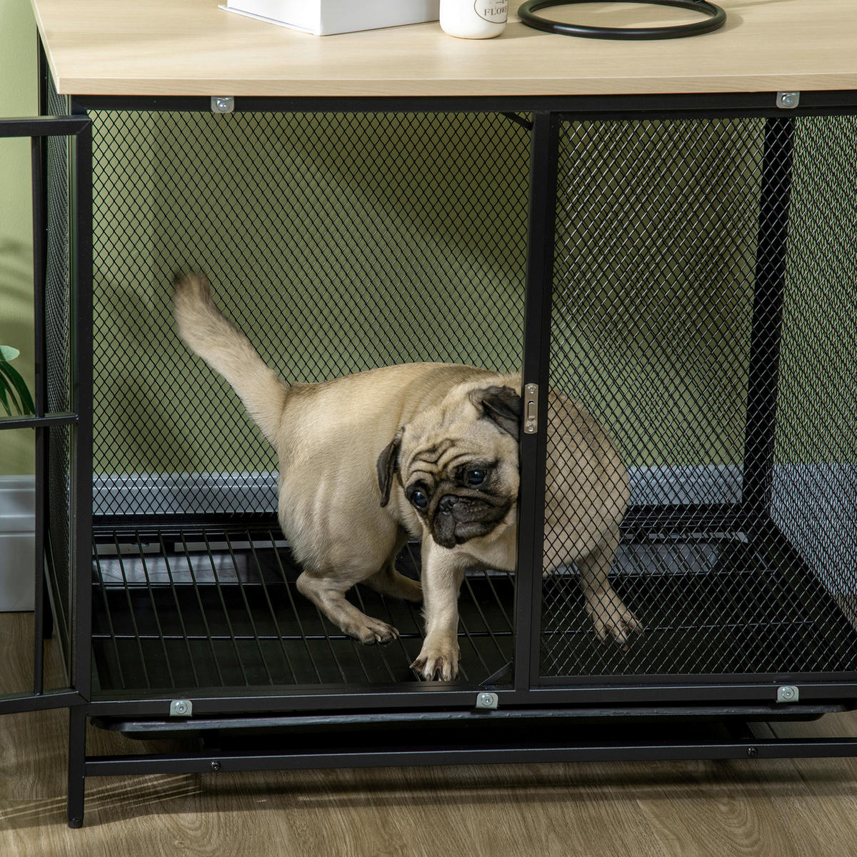 PawHut Hundekäfig Eiche PVC B/H/L: ca. 55x71x80 cm Hundekäfig - Eiche/schwarz (80,00/55,00/71,00cm) - PawHut