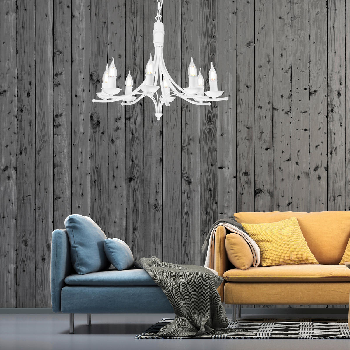 Lamkur Pendelleuchte LUCY 44187 weiß Stahl H/L: ca. 100x58 cm E14 8 Brennstellen Lucy - weiß (58,00cm) - Lamkur