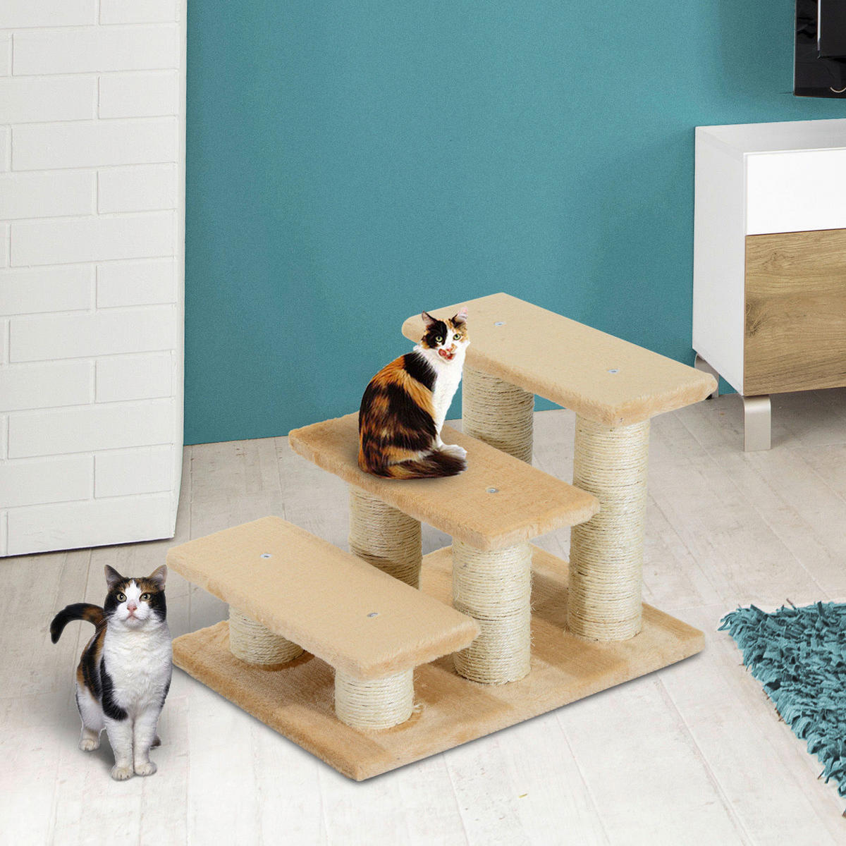 PawHut Katzentreppe beige Spanplatte B/H/L: ca. 35x34x45 cm Katzentreppe - beige (45,00/35,00/34,00cm) - PawHut
