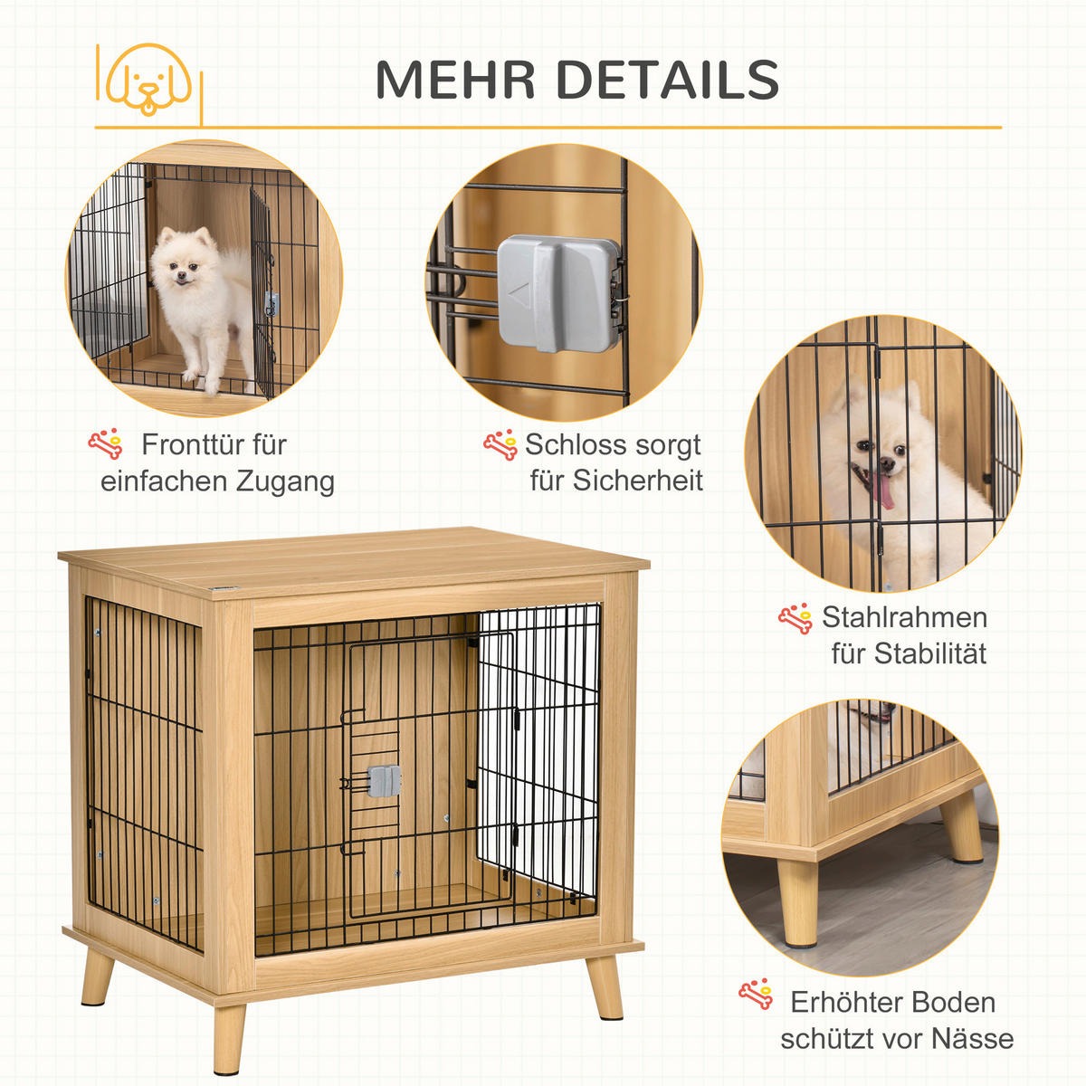 PawHut Hunde-Zubehör Eiche Polypropylen B/H/L: ca. 58,5x81x76 cm Hundekäfig - Eiche (76,00/58,50/81,00cm) - PawHut