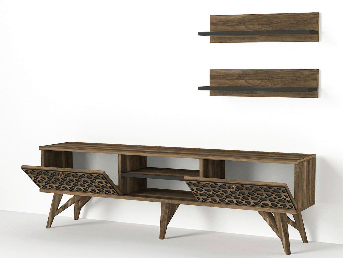 Wohnwand Fina walnuss Nachbildung B/H/T: ca. 150x45,5x30 cm Fina - walnuss (150,00/45,50/30,00cm) - moebel17