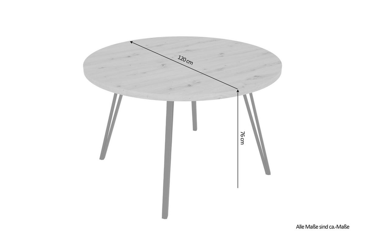 Tisch MARTA Eiche Artisan Nachbildung H/D: ca. 76x120 cm MARTA - Eiche/schwarz (120,00/76,00cm) - byLIVING