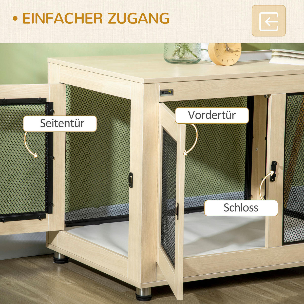 PawHut Hunde-Zubehör Eiche Polyester B/H/L: ca. 60x94x71,5 cm Hundekäfig - Eiche (71,50/60,00/94,00cm) - PawHut