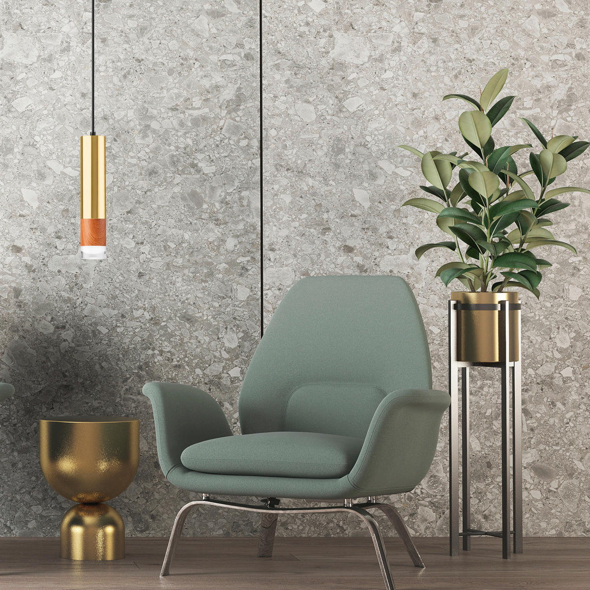 Lamkur Pendelleuchte gold Stahl Glas B/H/L: ca. 8x105x8 cm GU10 1 Brennstellen AURELIA - gold (8,00/8,00/105,00cm) - Lamkur