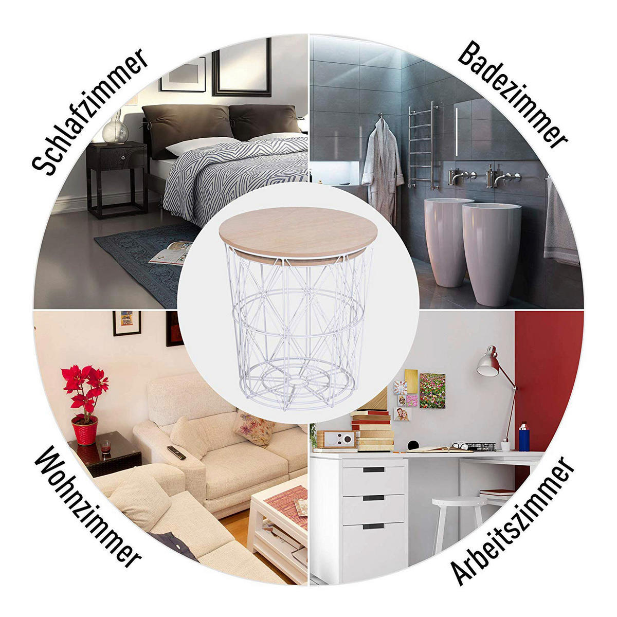 HOMCOM Beistelltische 2teilig natur Metall H/D: ca. 45x40 cm 2teilig - weiß/natur (40,00/45,00cm) - HOMCOM