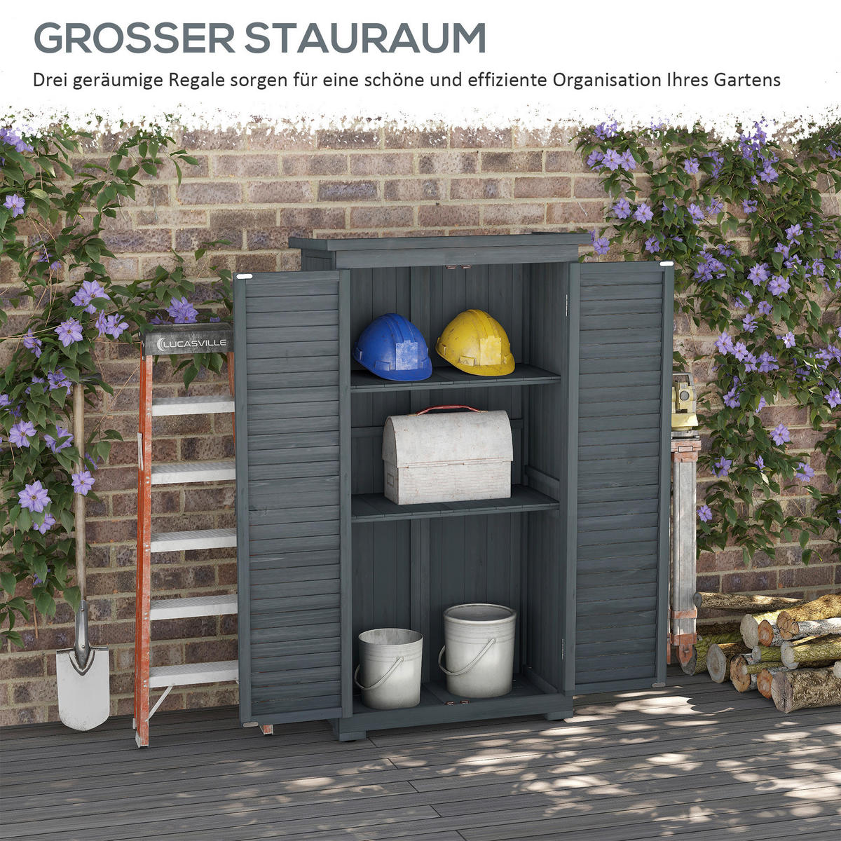 Outsunny Gartenschrank Gartenschrank - grau (87,00/46,50/160,00cm) - Outsunny