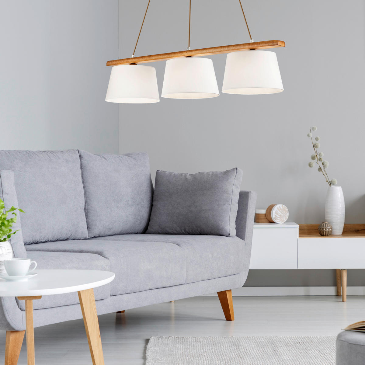 Lamkur Deckenleuchte Eiche rustikal Stahl Holz B/H/L: ca. 28x28x90 cm 3 Brennstellen Aida - Eiche/rustikal (90,00/28,00/28,00cm) - Lamkur