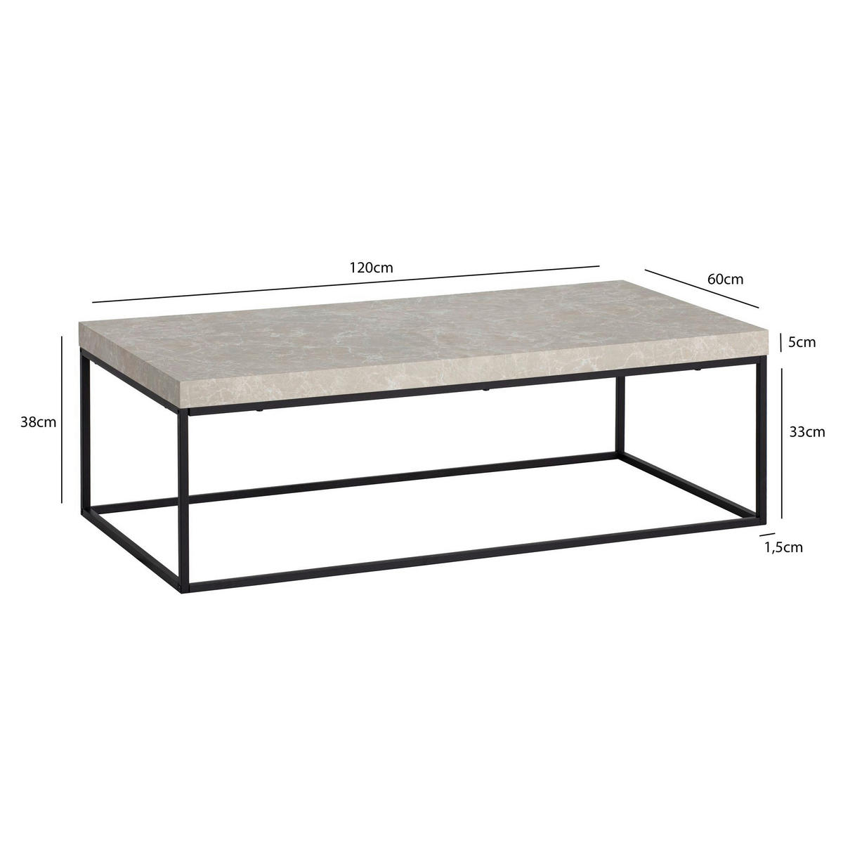 Couchtisch Sandgrau B/H/T: ca. 120x38x60 cm Couchtisch - Sandgrau (120,00/38,00/60,00cm) - Wohnling
