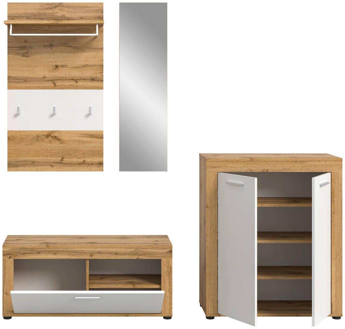 Garderobe JAM Eiche Wotan Nachbildung weiß B/H/T: ca. 200x191x35 cm JAM - Eiche/weiß (200,00/191,00/35,00cm) - xonox.home