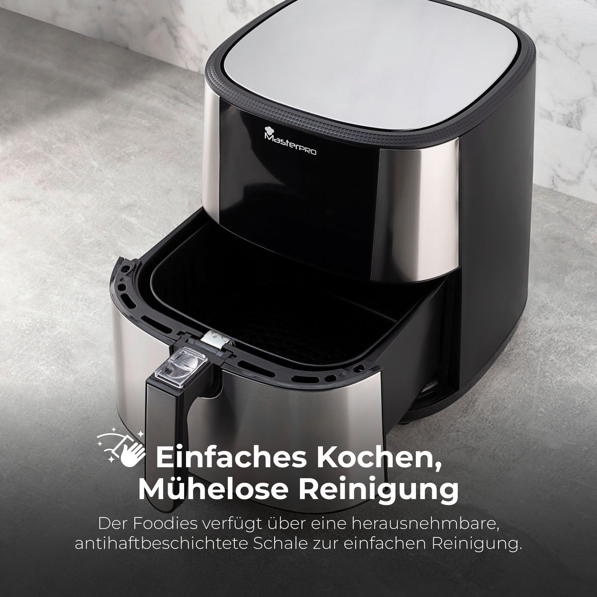 MASTERPRO Heißluftfritteuse BGMP-9167 silber Kunststoff B/H/T: ca. 36x39,5x41 cm ca. 6 l Rocket 600 BGMP-9167 - schwarz/silber (36,00/39,50/41,00cm) - MASTERPRO