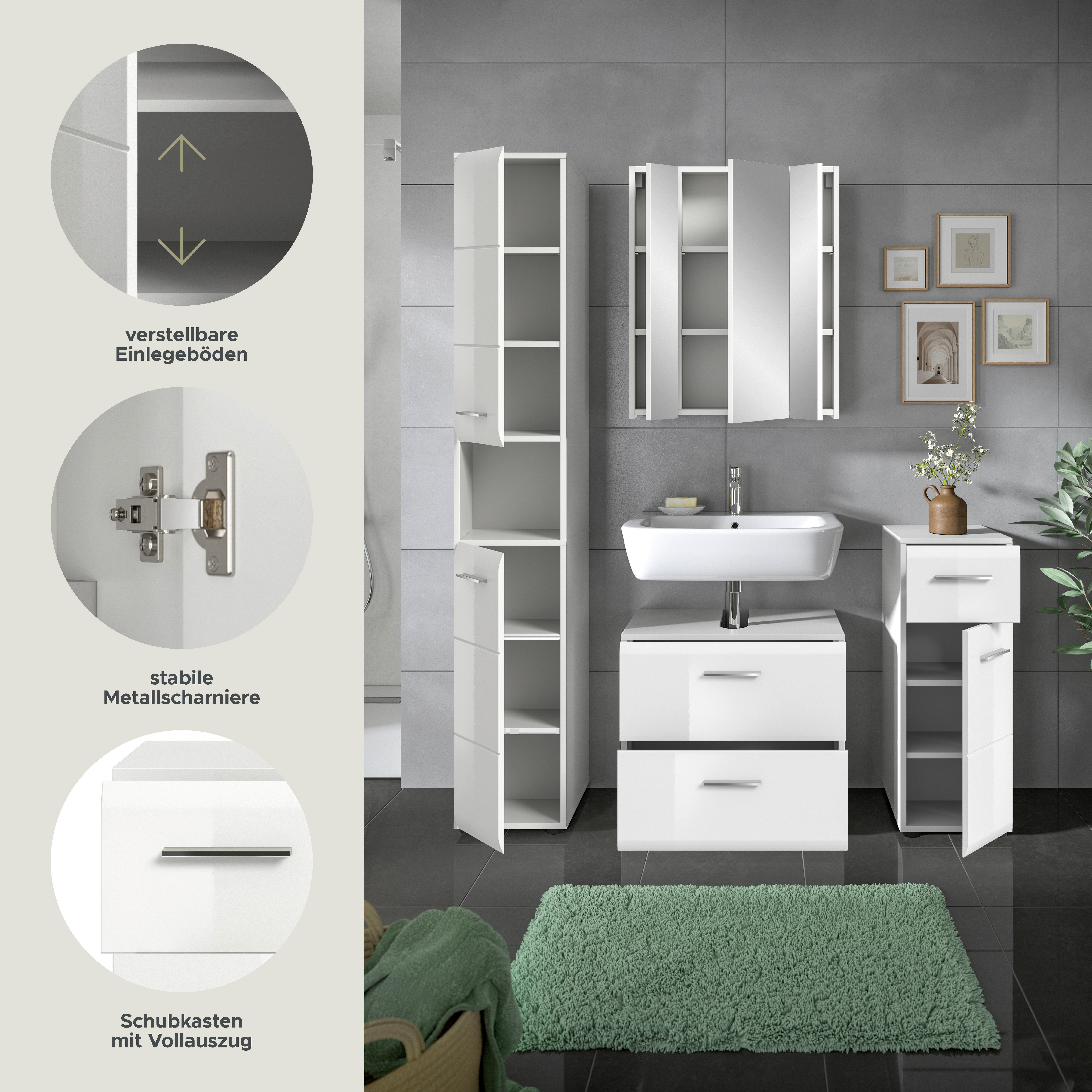 Badezimmer-Set Ice weiß weiß Hochglanz B/H/T: ca. 150x185x30 cm Ice - weiß (150,00/185,00/30,00cm) - xonox.home