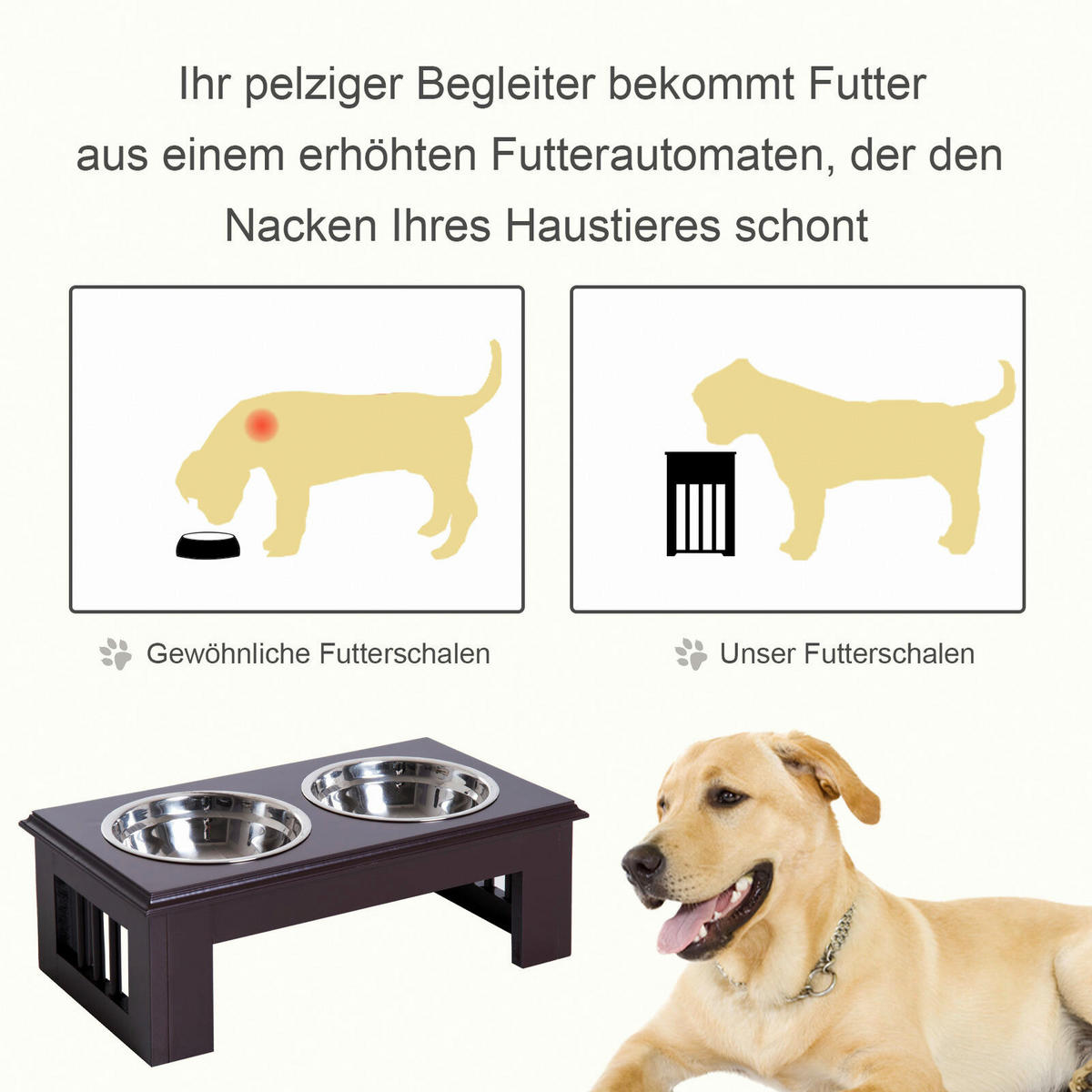 PawHut Futternapferhöhung dunkelbraun MDF B/H/T: ca. 44x15x24 cm Futternapferhöhung - dunkelbraun (44,00/15,00/24,00cm) - PawHut