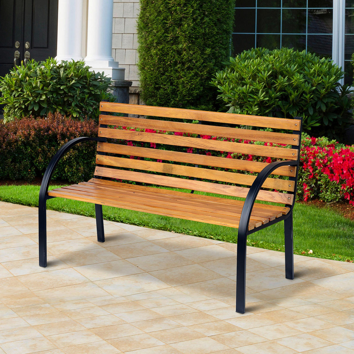 Outsunny Gartenbank natur Metall B/H/L: ca. 60x80x122 cm Gartenbank - natur (122,00/60,00/80,00cm) - Outsunny