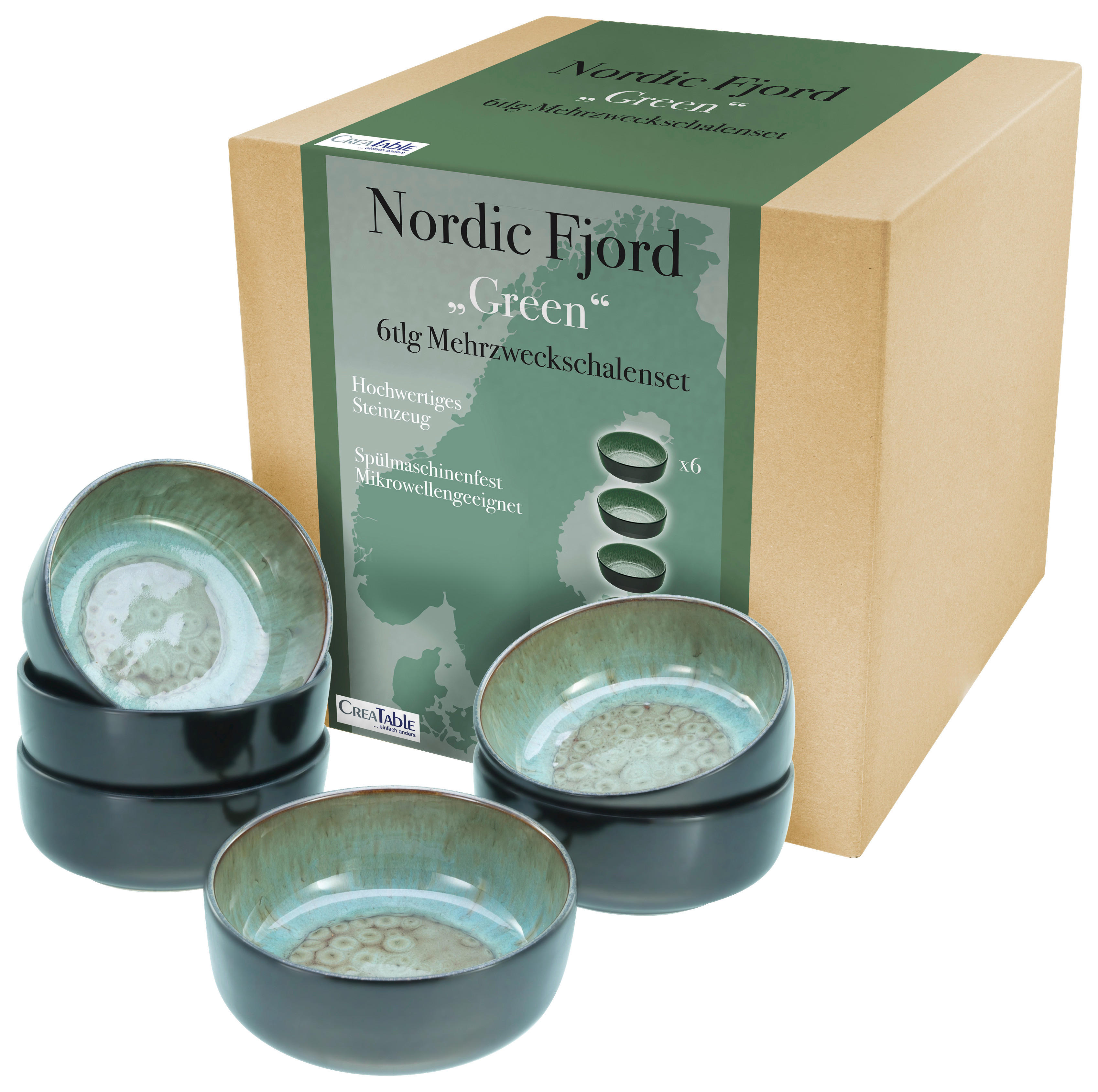 CreaTable Schalen-Set Nordic Fjord Green grün Steinzeug D: ca. 15,5 cm Nordic Fjord Green - grün (15,50cm) - CreaTable