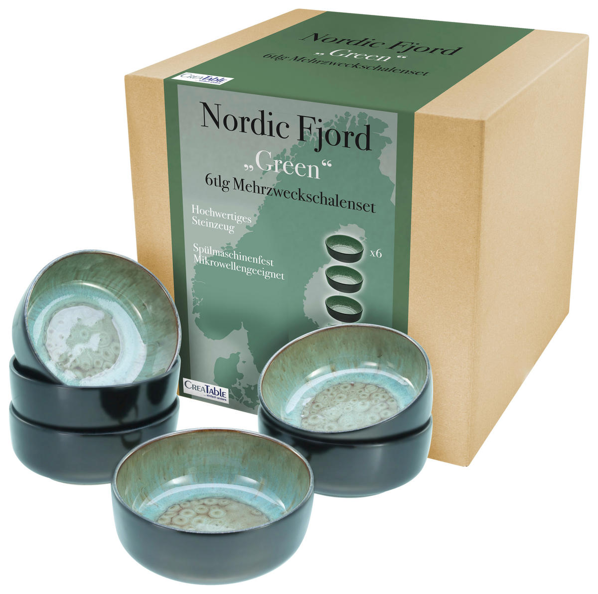 CreaTable Schalen-Set Nordic Fjord Green grün Steinzeug D: ca. 15,5 cm Nordic Fjord Green - grün (15,50cm) - CreaTable