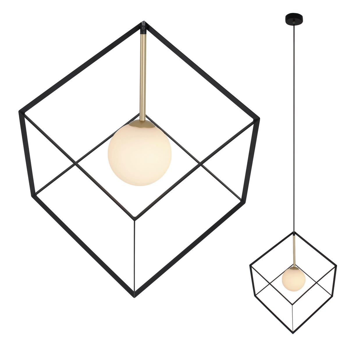 Näve Leuchten Pendelleuchte 6107822 schwarz Glas Metall B/H/T: ca. 30x100x30 cm G9 1 Brennstellen Cadre - schwarz (30,00/100,00/30,00cm) - Näve Leuchten