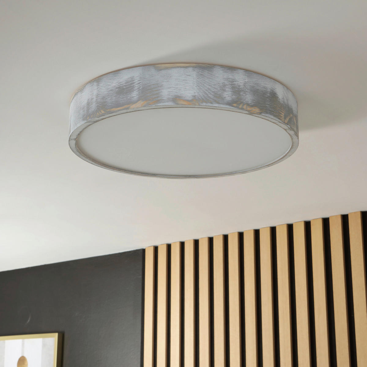 Lamkur Deckenleuchte weiß hellbraun Holz Glas B/H/L: ca. 48,5x12x48,5 cm 3 Brennstellen Eveline - weiß/hellbraun (48,50/48,50/12,00cm) - Lamkur