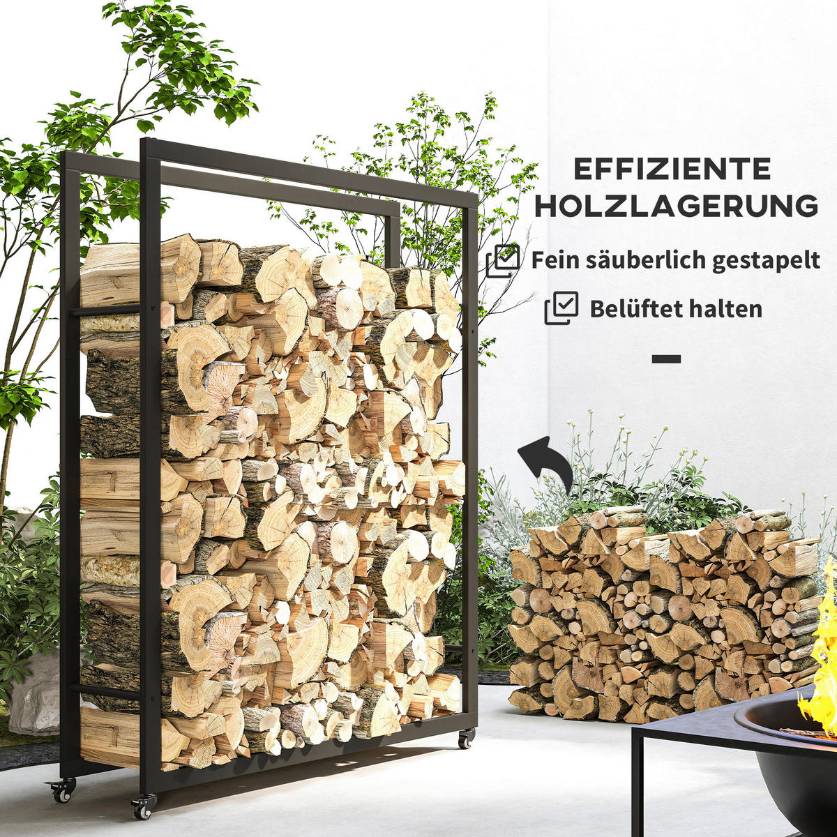 Outsunny Kaminholzregal schwarz B/H/L: ca. 32x151x120 cm Kaminholzregal - schwarz (120,00/32,00/151,00cm) - Outsunny