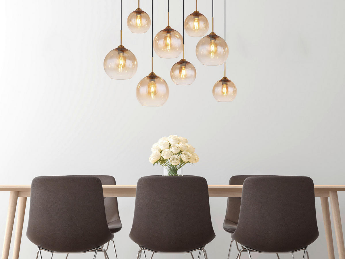 GLOBO Pendelleuchte messing klar Metall B/H/T: ca. 46x150x106 cm E27 8 Brennstellen JAMESSA - klar/messing (46,00/150,00/106,00cm) - GLOBO