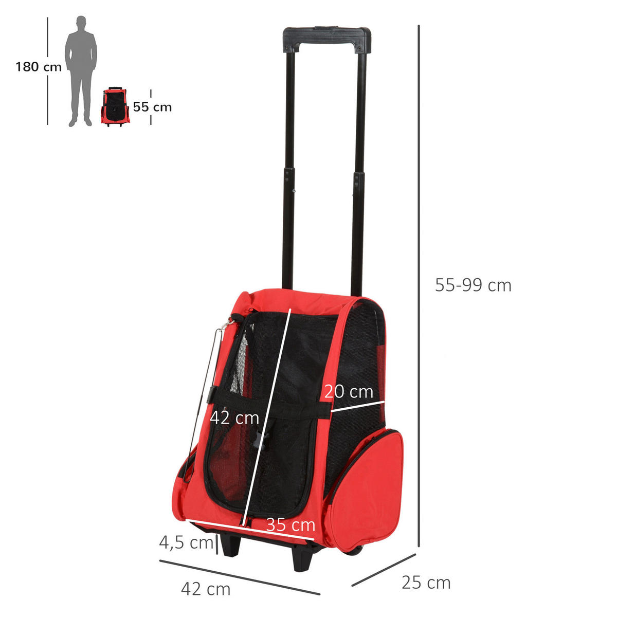 PawHut Hunde-Zubehör schwarz Polyester B/H/L: ca. 25x42x55 cm Tragetasche - rot/schwarz (55,00/25,00/42,00cm) - PawHut