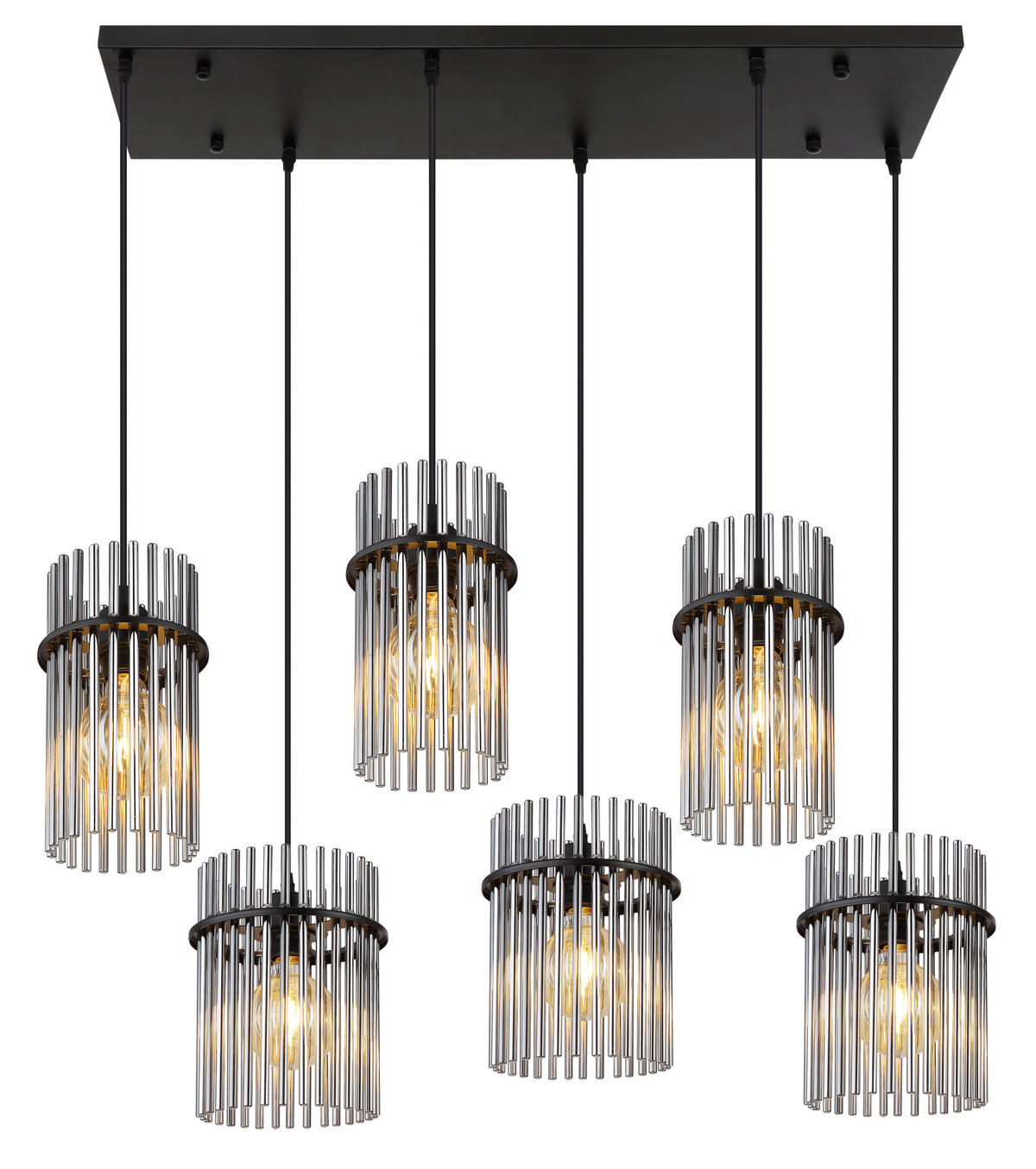 GLOBO Pendelleuchte mattschwarz Rauch schwarz Glas Metall B/H: ca. 92,5x125 cm E27 6 Brennstellen Gorley - schwarz/mattschwarz (92,50/125,00cm) - GLOBO