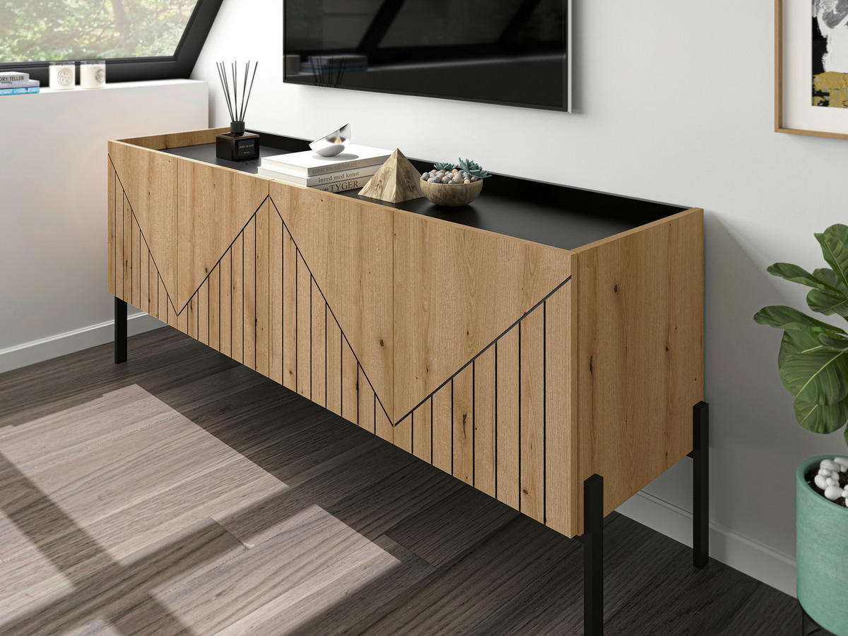 TV-Lowboard Neo Evoke Oak Nachbildung schwarz B/H/T: ca. 153x62x40 cm Neo - schwarz (153,00/62,00/40,00cm) - xonox.home
